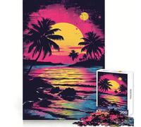 Puzzle Popart Coucher de Soleil sur la Plage 1000 pièces pour Adolescents Jeu de logique Solide Activité à la Maison Bords Transparents Cadeau précieux 38x52cm