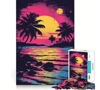 Puzzle Popart Coucher de Soleil sur la Plage pour Adultes, 1000 pièces, stimule la mémoire, apaise et divertit, découpe de qualité supérieure, Cadeau attentionné 38x26cm