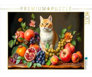 Puzzle · Portrait de Chat avec des Fruits abondants dans Le Style des | maîtres anciens · Elégant chat avec nature morte aux fruits art… · 1000 pièces · Format assemblé 64 × 48 cm · CALVENDO Puzzle
