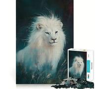 Puzzle Portrait de Lion Blanc 1000 Pièces Jeu de Construction Focus Zero Gap Activité Récompenseuse pour Les Jours de Pluie (38x52cm)