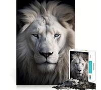 Puzzle Portrait de Lion Blanc pour Adolescents 1000 Pièces Jeu Stimulant l'esprit Assemblage Solide et Sécurisé Activité de Partage en Famille (38x26cm)