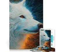 Puzzle Portrait de Loup Blanc pour Adultes 1000 Pièces Jeu de Mémoire Découpe Fine Finition Premium Un Passe-Temps Captivant (38x52cm)