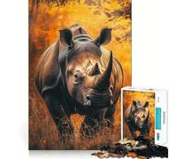 Puzzle Portrait de rhinocéros Blanc 1000 pièces Stimule l'esprit Découpe Nette Composants Robustes Un Divertissement captivant pour des Moments de détente à la Maison (50x75cm)