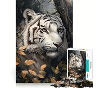 Puzzle Portrait de Tigre Blanc pour Adultes 1000 Pièces Jeu de Mémoire Découpe Fine Finition Premium Un Passe-Temps Captivant (38x52cm)