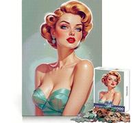 Puzzle Portrait pin-up Blonde en Robe satinée, 1000 pièces, pour Adolescents, pour stimuler la mémoire et favoriser la Pleine Conscience, découpe précise, Cadeau mémorable (38x26cm)