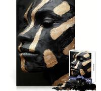 Puzzle Portrait Visage Noir et Or pour Adolescents, 1000 pièces, Exercice cognitif, Loisirs, Plaisir, Bords Nets, Cadeau Artistique de Noël (38x26cm)
