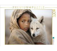 Puzzle · Portraits dans Le désert | Jeune fille avec un jeune chacal · 1000 pièces · Format assemblé 64 × 48 cm · CALVENDO Puzzle