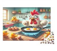 Puzzle Poulet Cuit Œufs 52x38cm 1000p Papier recy dulte Poule drôle Cuisine Défi Difficile Éducatif Détente Excellente idée Cadeau