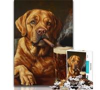 Puzzle pour Adolescent Golden Retriever fumant 1 000 pièces Jouets éducatifs et éducatifs pour la Famille pour renforcer l'amour Entre Couples (26x38cm)