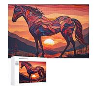 Puzzle pour Adolescents 1000 PCS Abstract Horse Sunset Artwork Puzzle pour Adultes Jeux Relaxants pour Améliorer La Mémoire Cadeaux d'anniversaire Et De Noël Uniques 1000 PCS