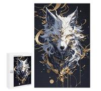 Puzzle pour Adolescents 1000 PCS Abstract Wolf Portrait with Gold Accents Puzzles pour Adultes - Décoration Murale - Idée pour Passer Le Temps À La Maison - Anniversaire, Noël 1000 PCS