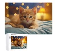 Puzzle pour Adolescents 1000 PCS Adorable Ginger Kitten on Bed Puzzle pour Adultes - Jeu Manuel - Décoration Murale - Cadeaux Uniques pour Anniversaire Et Noël 1000 PCS
