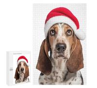 Puzzle pour Adolescents 1000 PCS Basset Hound Dog with Santa Hat Puzzles pour Adolescents - Jouets Anti-Stress - Améliore La Mémoire - Idéal comme Cadeau 1000 PCS
