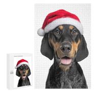 Puzzle pour Adolescents 1000 PCS Black and Tan Coonhound Dog with Santa Hat Puzzles pour Adolescents - Jouets Anti-Stress - Améliore La Mémoire - Idéal comme Cadeau 1000 PCS