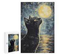 Puzzle pour Adolescents 1000 PCS Black Cat Gazing at Moon Jeux De Puzzle en Famille pour S'amuser en Famille Cadeaux d'anniversaire Et Cadeaux Uniques 1000 PCS