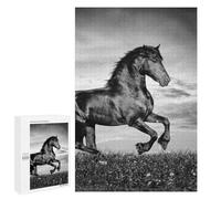 Puzzle pour Adolescents 1000 PCS Black Horse Galloping in Grayscale Puzzle Anti-Stress, Jouet De Décoration Intérieure, Cadeau Unique d'anniversaire Et De Noël 1000 PCS