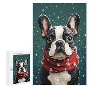 Puzzle pour Adolescents 1000 PCS Boston Terrier in Christmas Outfit Festive Dog Wall Art Puzzle pour Adultes Jeux De Détente Décoration Parfaite Cadeaux d'anniversaire Et Cadeaux Uniques 1000 PCS