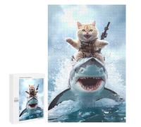 Puzzle pour Adolescents 1000 PCS Cat Riding Shark Puzzle pour Adultes - Jeu Manuel - Décoration Murale - Difficile Et Stimulant 1000 PCS
