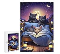 Puzzle pour Adolescents 1000 PCS Cats Reading Under Moonlight Puzzle pour Adultes - Jeu Manuel - Décoration Murale - Cadeaux Uniques pour Anniversaire Et Noël 1000 PCS