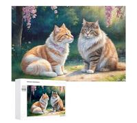 Puzzle pour Adolescents 1000 PCS Charming Cats in Spring Garden Puzzle pour Adultes - Jeu Manuel - Décoration Murale - Cadeaux Uniques pour Anniversaire Et Noël 1000 PCS