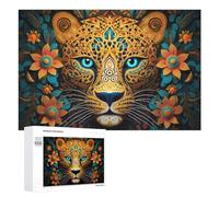 Puzzle pour Adolescents 1000 PCS Colorful Leopard Portrait with Floral Background Casse-tête pour Adultes Jeux Familiaux Analyse Et Logique Activités Ludiques À La Maison 1000 PCS