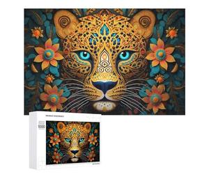Puzzle pour Adolescents 1000 PCS Colorful Leopard Portrait with Floral Background Casse-tête pour Adultes Jeux Familiaux Analyse Et Logique Activités Ludiques À La Maison 1000 PCS