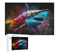Puzzle pour Adolescents 1000 PCS Colorful Shark Splash Artwork -2 Puzzle pour Adultes - Jouet À Monter Soi-même - Défi Difficile - Cadeaux De Noël Et d'anniversaire 1000 PCS