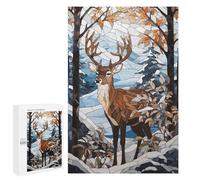Puzzle pour Adolescents 1000 PCS Deer Snowy Stained Glass Puzzles pour Adolescents - Jouets Anti-Stress - Améliore La Mémoire - Idéal comme Cadeau 1000 PCS
