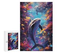 Puzzle pour Adolescents 1000 PCS Dolphins in A Colorful Ocean Puzzle pour Adultes - Jeu Manuel - Décoration Murale - Cadeaux Uniques pour Anniversaire Et Noël 1000 PCS