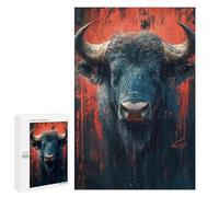 Puzzle pour Adolescents 1000 PCS Dramatic Buffalo Portrait with Red Accents Puzzle Adulte, Jouet, Décoration Murale, Découpe De Précision, Jeu Stimulant, Cadeaux 1000 PCS