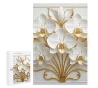 Puzzle pour Adolescents 1000 PCS Elegant White Orchids with Golden Accents Puzzle Adulte, Jouet, Décoration Murale, Découpe De Précision, Jeu Stimulant, Cadeaux 1000 PCS