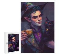 Puzzle pour Adolescents 1000 PCS Elf Wizard with Black Cat and Tea Puzzle pour Adultes Jeux Relaxants, Amusants Et Humoristiques Cadeaux d'anniversaire Uniques 1000 PCS
