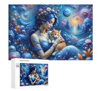 Puzzle pour Adolescents 1000 PCS Fantasy Artwork Woman with Cat Puzzle pour Adultes Jeux Amusants Cadeaux De Décoration Parfaits pour Les Amis Et La Famille 1000 PCS