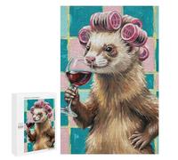 Puzzle pour Adolescents 1000 PCS Ferret with Curlers Drinking Wine Painting Jeux De Puzzle en Famille pour S'amuser en Famille Cadeaux d'anniversaire Et Cadeaux Uniques 1000 PCS