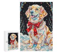 Puzzle pour Adolescents 1000 PCS Festive Dog Portrait with Christmas Bow Puzzle pour Adultes Jeux De Détente Décoration Parfaite Cadeaux d'anniversaire Et Cadeaux Uniques 1000 PCS