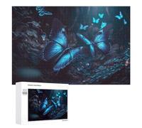 Puzzle pour Adolescents 1000 PCS Glowing Blue Butterflies in Enchanted Forest Puzzle pour Adultes Jeux Relaxants pour Améliorer La Mémoire Cadeaux d'anniversaire Et De Noël Uniques 1000 PCS