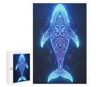 Puzzle pour Adolescents 1000 PCS Glowing Blue Whale with Tribal Patterns Puzzle pour Adultes Jeux Relaxants, Amusants Et Humoristiques Cadeaux d'anniversaire Uniques 1000 PCS