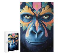 Puzzle pour Adolescents 1000 PCS Gorilla Portrait with Floral Design Puzzle Adulte, Jouet, Décoration Murale, Découpe De Précision, Jeu Stimulant, Cadeaux 1000 PCS