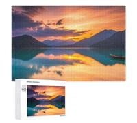 Puzzle Pour Adolescents 1000 PCS Lake Sunset with Mountains And Boat Puzzle Amusants à assembler, modèles, cadeaux uniques pour anniversaire et Noël 1000 PCS