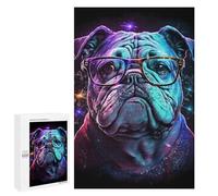 Puzzle pour Adolescents 1000 PCS Neon Bulldog Glasses Art Print -4 Puzzles pour Adultes - Jeu Éducatif Anti-Stress Et Défi Unique 1000 PCS