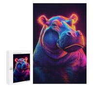 Puzzle pour Adolescents 1000 PCS Neon Hippo Art Print Puzzles pour Adultes Découpe De Précision Stimule Le Cerveau Jeu Amusant Et Stimulant pour Toute La Famille 1000 PCS