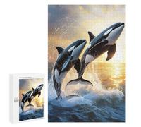 Puzzle pour Adolescents 1000 PCS Orcas Leaping at Sunset Puzzle pour Adultes Jeux Relaxants, Amusants Et Humoristiques Cadeaux d'anniversaire Uniques 1000 PCS