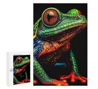 Puzzle pour Adolescents 1000 PCS Pièces De Puzzle Colorful Frog Portrait on Black Background Puzzles pour Adolescents - Décoration Murale - Cadeaux pour Femmes, Amis Et Famille 1000 PCS