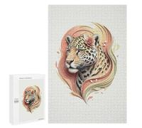 Puzzle pour Adolescents 1000 PCS Pièces De Puzzle Elegant Leopard with Floral Accent Puzzles pour Adultes, Jeu Familial Anti-Stress, Défi À Relever 1000 PCS