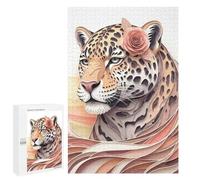Puzzle pour Adolescents 1000 PCS Pièces De Puzzle Elegant Leopard with Rose Puzzles pour Adultes, Jeu Familial Anti-Stress, Défi À Relever 1000 PCS