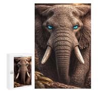 Puzzle pour Adolescents 1000 PCS Pièces De Puzzle Elephant with Striking Blue Eyes Portrait Puzzles pour Adultes, Jeu Familial Anti-Stress, Défi À Relever 1000 PCS