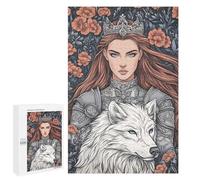 Puzzle pour Adolescents 1000 PCS Pièces De Puzzle Queen with Wolf and Floral Background Puzzles pour Adultes, Jeu Familial Anti-Stress, Défi À Relever 1000 PCS