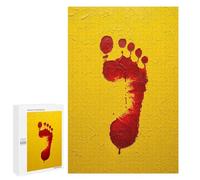 Puzzle pour Adolescents 1000 PCS Pièces De Puzzle Red Footprint on Yellow Textured Background Puzzles pour Adolescents - Décoration Murale - Cadeaux pour Femmes, Amis Et Famille 1000 PCS