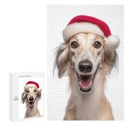 Puzzle pour Adolescents 1000 PCS Pièces De Puzzle Smiling Saluki Dog with Santa Hat Puzzles pour Adolescents - Décoration Murale - Cadeaux pour Femmes, Amis Et Famille 1000 PCS