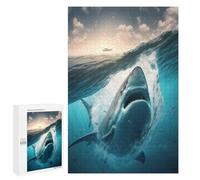 Puzzle Pour Adolescents 1000 PCS Puzzle Great White Shark Attack Puzzle Pour Adultes Jeu Familial Une œuvre D'art Pour Anniversaire, Noël 1000 PCS